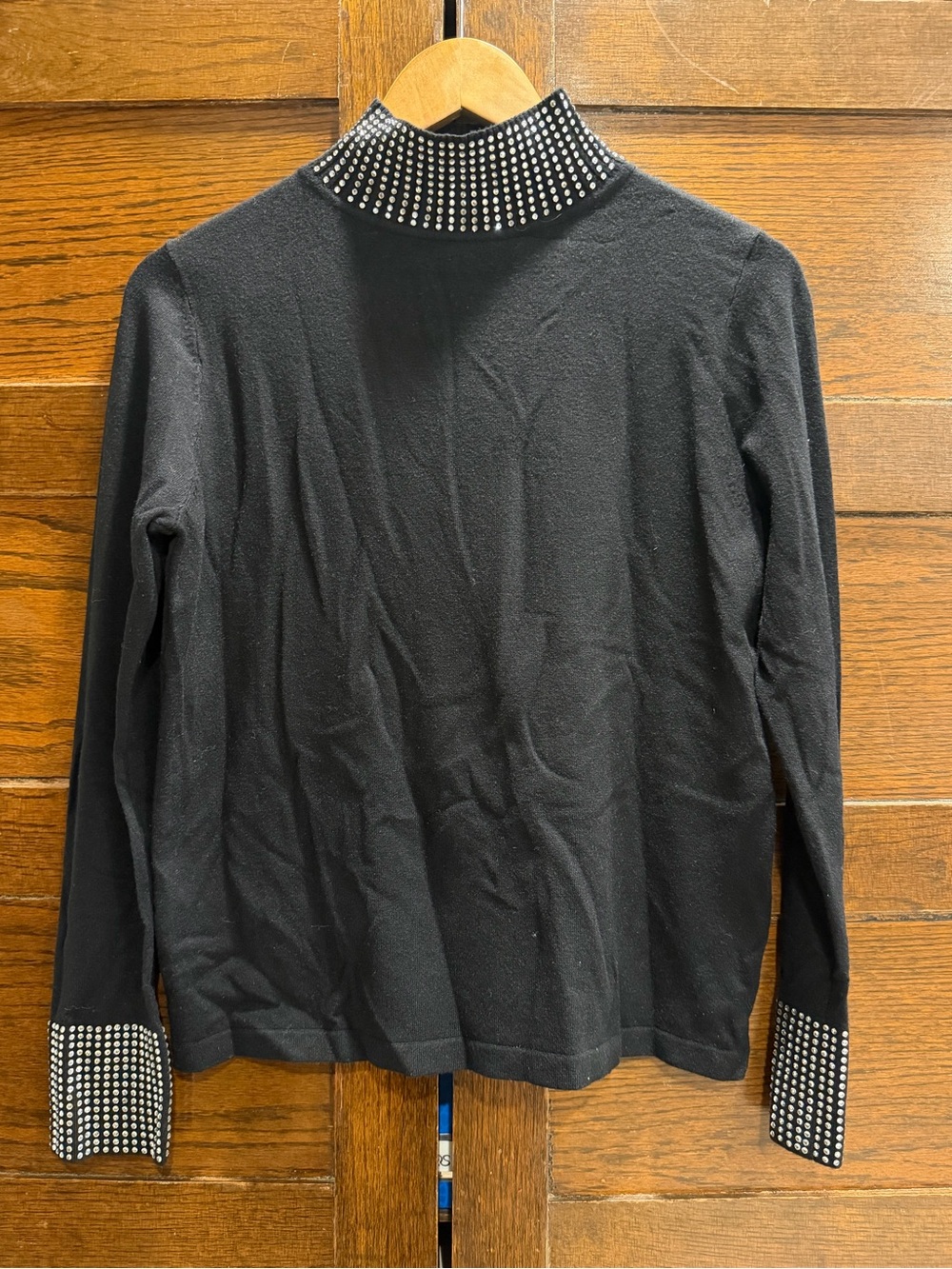 Liv Milano small Black rhinestone Studded Mock Neck Sweater long sleeve soft top